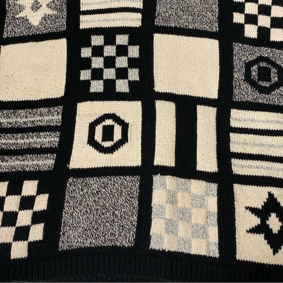 Vintage Lizwear Geometric Patchwork Cotton Knit Sweater Women's Size MP - Picture 2 of 16